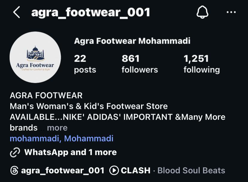 Agra Footwear Instagram Profile